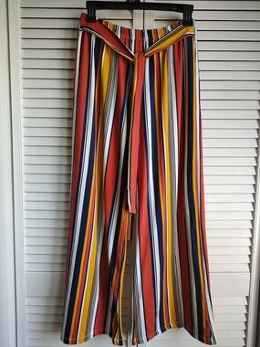 Source Unknown Wide Leg Striped Pants in Rust, Mustard, Navy & White